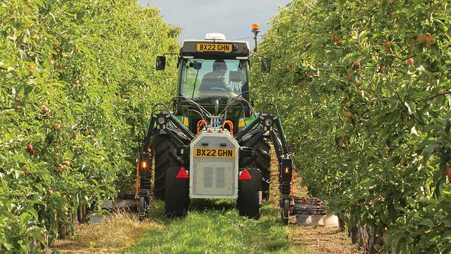 RootWave weed control machine being used in an orchard